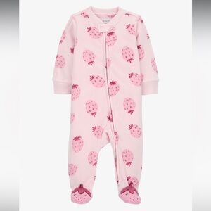 NWT Carter’s Strawberry Fleece Footie Sleep & Play Pajamas